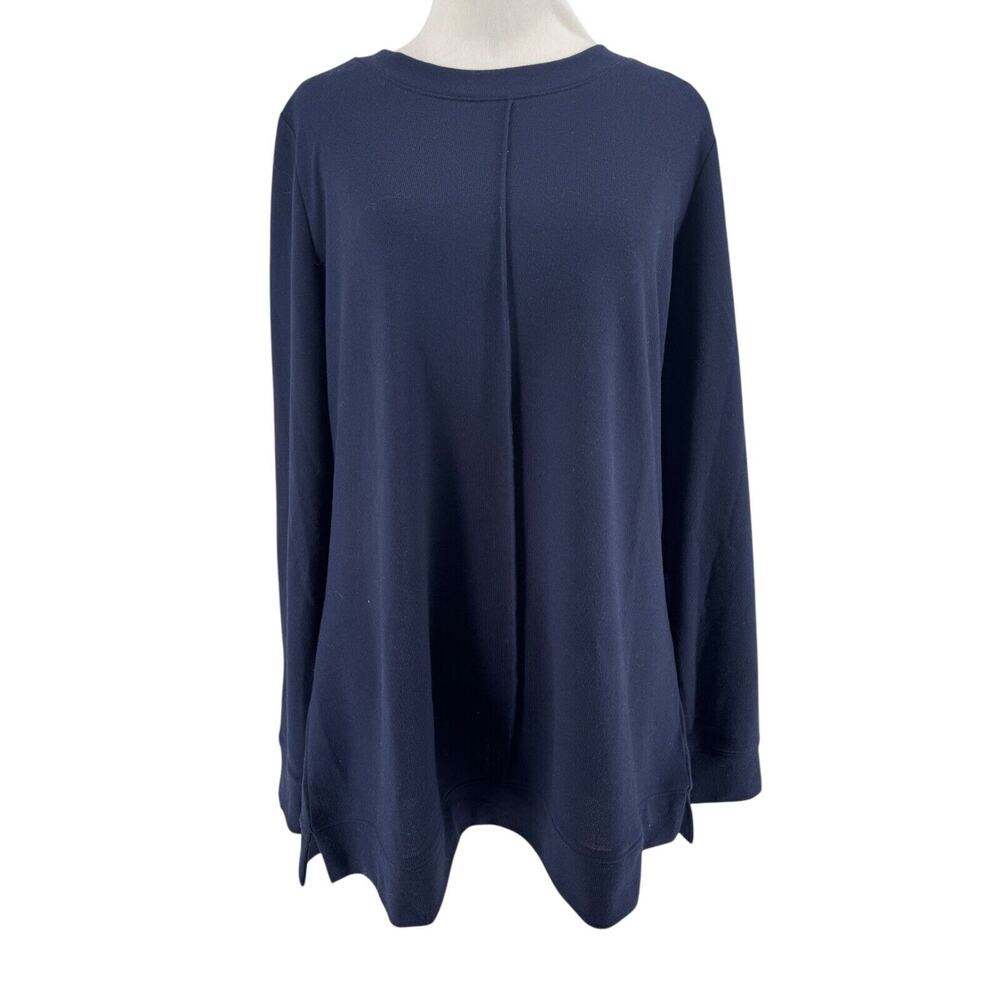 Denim‎ & Co. Women's Navy Blue Heavenly Jersey Round Neck Pintuck Tunic Medium
